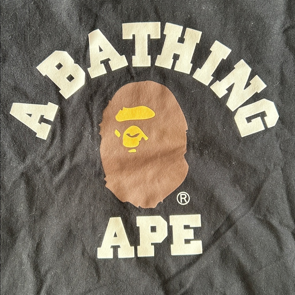 Bape - A Bathing Ape Black Mens College Short Sleeve Tee XL Authentic - Picture 3 of 9